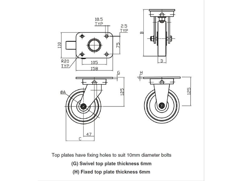 Polyurethane Tyre LG Series (600kg) Castors Wheels & Castors Brauer